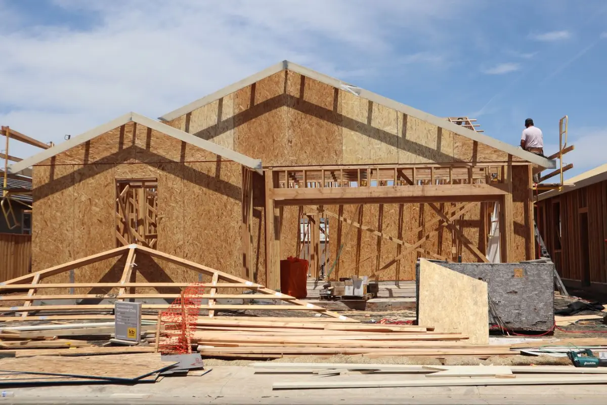 The timber framing of a house under construction